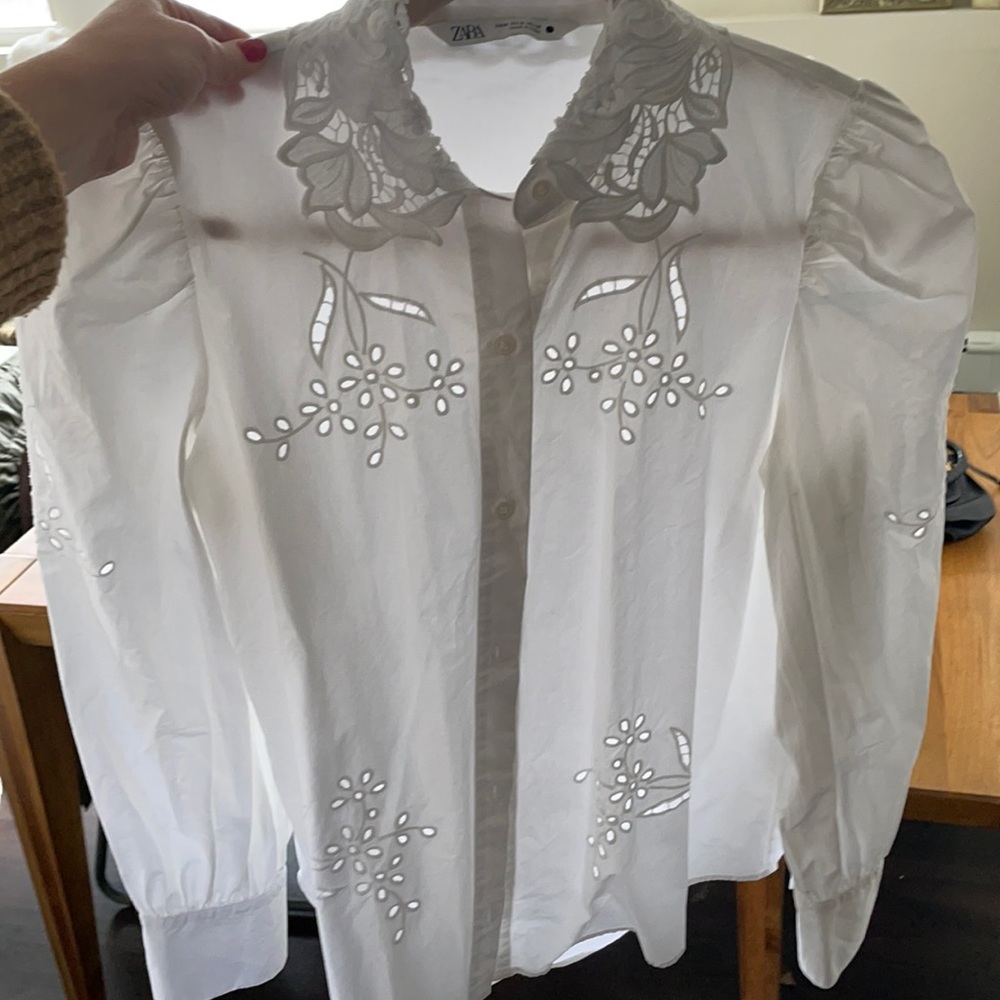 Zara White Eyelet Top
